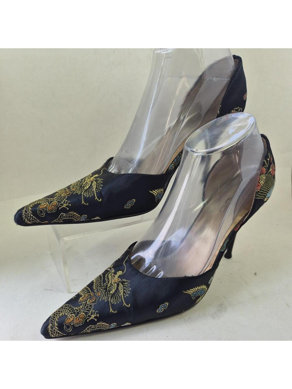 Aldo Size US 8.5 Black Multicolored Oriental Jacquard Pattern Platform Pumps